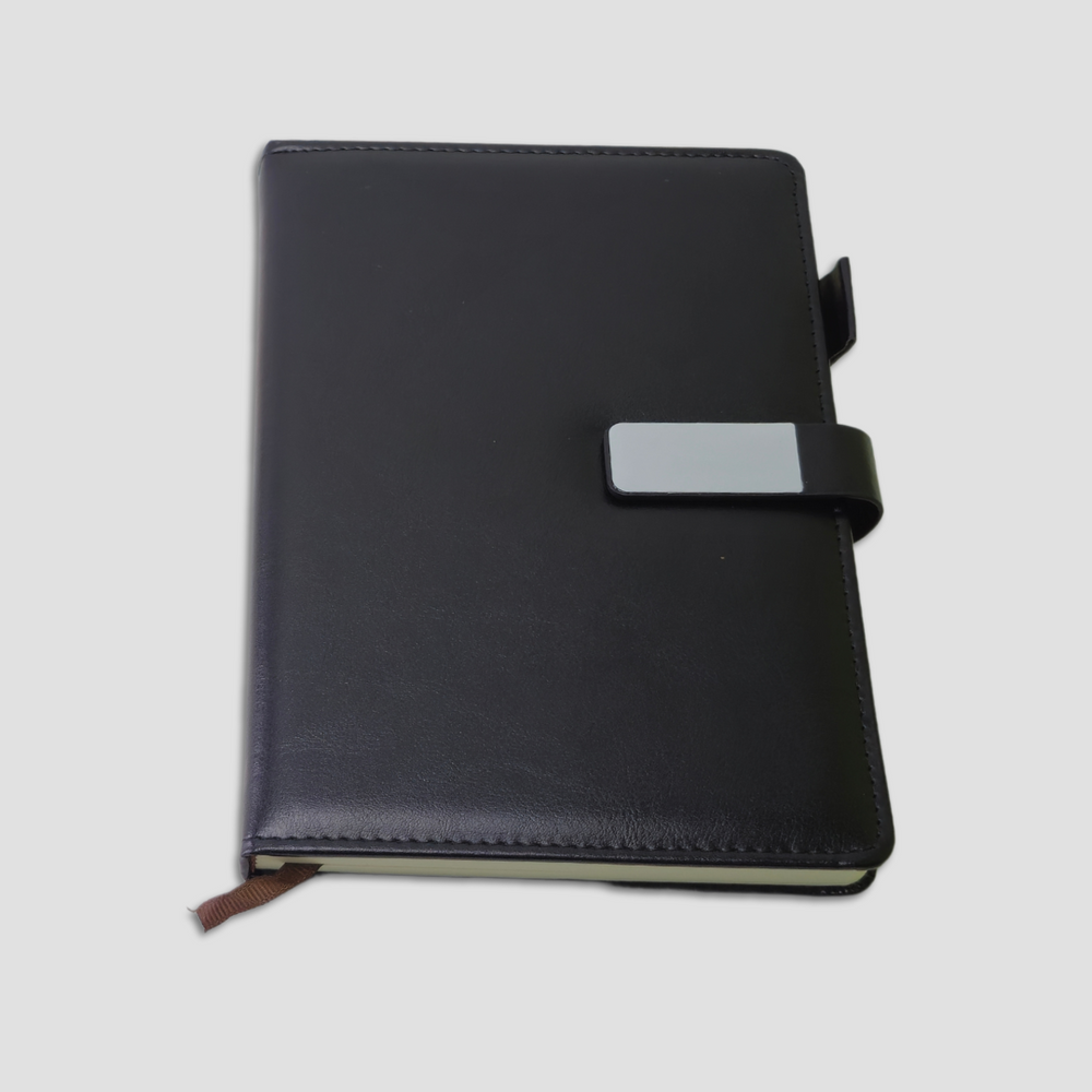 Black Leather Notebook with Metal Clasp